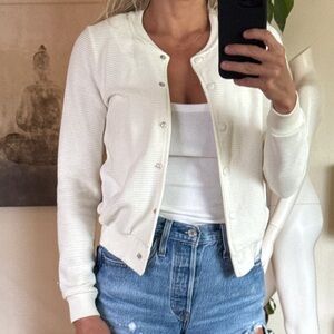 Women's Off White Knit Bomber Jacket Sweater